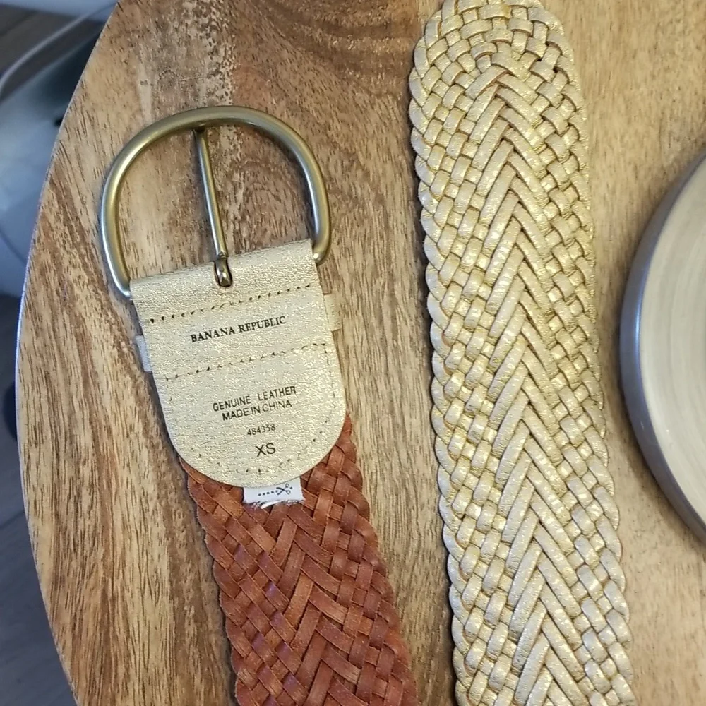 Womens Banana republic Belt Wide Braided Gold Metallic Sz XS